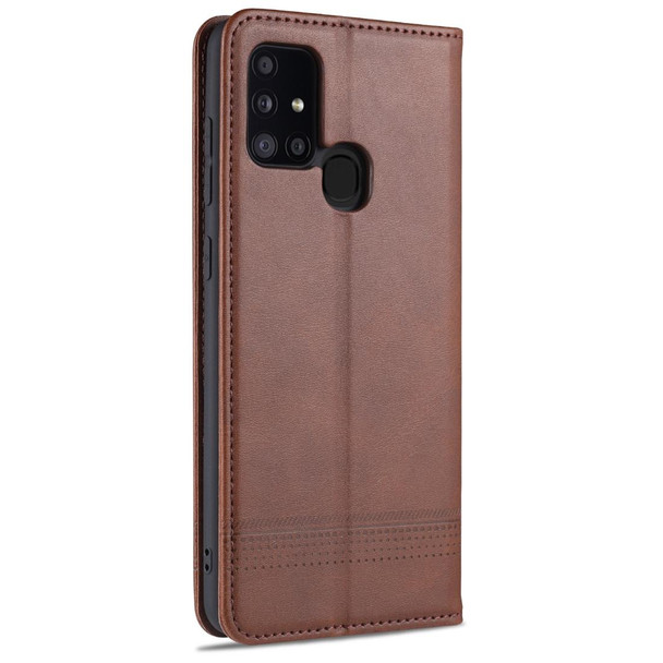 Samsung Galaxy A21s AZNS Magnetic Calf Texture Horizontal Flip Leather Case with Card Slots & Holder & Wallet(Dark Brown)