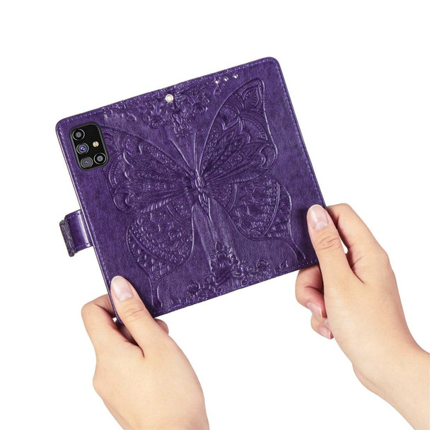 Samsung Galaxy M31s Butterfly Love Flower Embossed Horizontal Flip Leather Case with Holder & Card Slots & Wallet & Lanyard(Dark Purple)