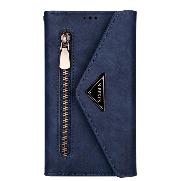 Samsung Galaxy J7 (2017) / J730 EU Version Skin Feel Zipper Horizontal Flip Leather Case with Holder & Card Slots & Photo Frame & Lanyard & Long Rope(Blue)