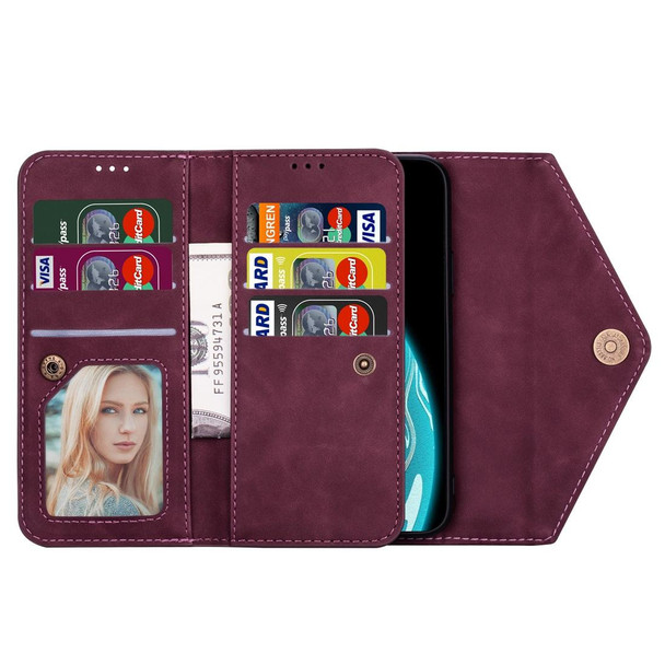 Samsung Galaxy S9+ Skin Feel Zipper Horizontal Flip Leather Case with Holder & Card Slots & Photo Frame & Lanyard & Long Rope(Wine Red)