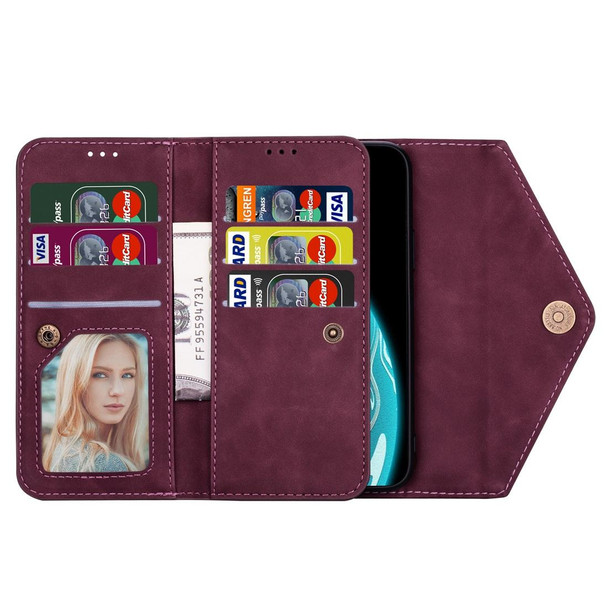 Samsung Galaxy S9 Skin Feel Zipper Horizontal Flip Leather Case with Holder & Card Slots & Photo Frame & Lanyard & Long Rope(Wine Red)