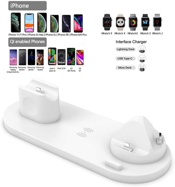 HQ-UD15-upgraded 6 in 1 Wireless Charger - iPhone, Apple Watch, AirPods and Other Android Phones(White)