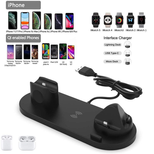 HQ-UD15-upgraded 6 in 1 Wireless Charger - iPhone, Apple Watch, AirPods and Other Android Phones(Black)