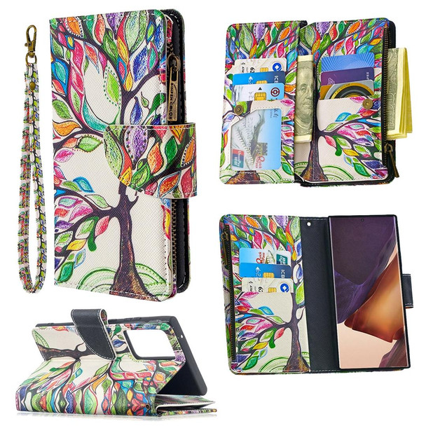 Samsung Galaxy Note20 Ultra 5G Colored Drawing Pattern Zipper Horizontal Flip Leather Case with Holder & Card Slots & Wallet(Tree)