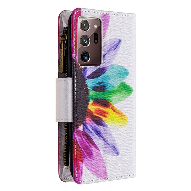 Samsung Galaxy Note20 Ultra 5G Colored Drawing Pattern Zipper Horizontal Flip Leather Case with Holder & Card Slots & Wallet(Sun Flower)