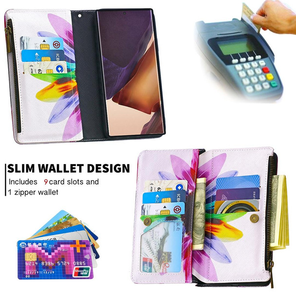 Samsung Galaxy Note20 Ultra 5G Colored Drawing Pattern Zipper Horizontal Flip Leather Case with Holder & Card Slots & Wallet(Sun Flower)