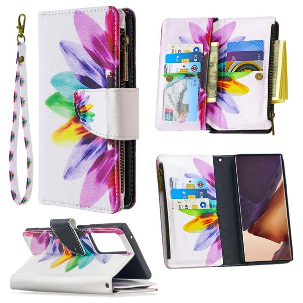 Samsung Galaxy Note20 Ultra 5G Colored Drawing Pattern Zipper Horizontal Flip Leather Case with Holder & Card Slots & Wallet(Sun Flower)