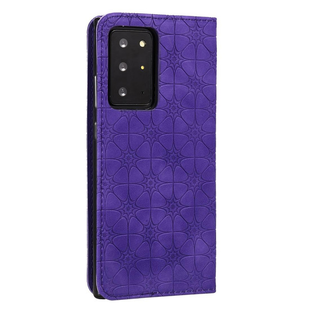 Samsung Galaxy Note20 Ultra Lucky Flowers Embossing Pattern Magnetic Horizontal Flip Leather Case with Holder & Card Slots(Purple)