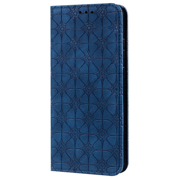 Samsung Galaxy Note20 Lucky Flowers Embossing Pattern Magnetic Horizontal Flip Leather Case with Holder & Card Slots(Dark Blue)