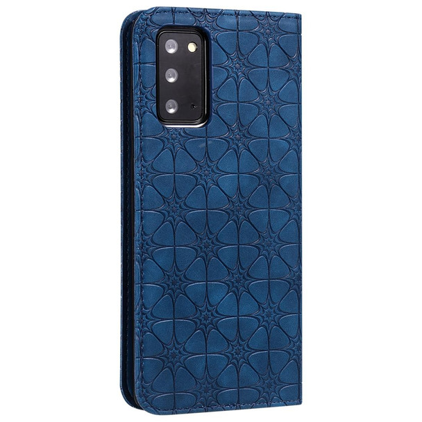 Samsung Galaxy Note20 Lucky Flowers Embossing Pattern Magnetic Horizontal Flip Leather Case with Holder & Card Slots(Dark Blue)