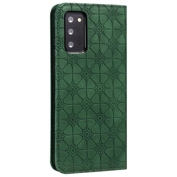 Samsung Galaxy Note20 Lucky Flowers Embossing Pattern Magnetic Horizontal Flip Leather Case with Holder & Card Slots(Dark Green)