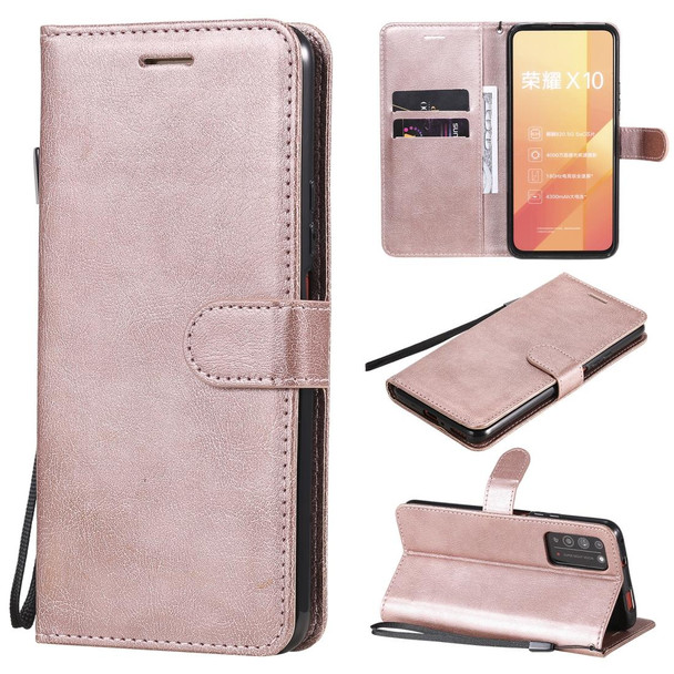 Huawei Honor X10 Solid Color Horizontal Flip Protective Leather Case with Holder & Card Slots & Wallet & Photo Frame & Lanyard(Rose Gold)