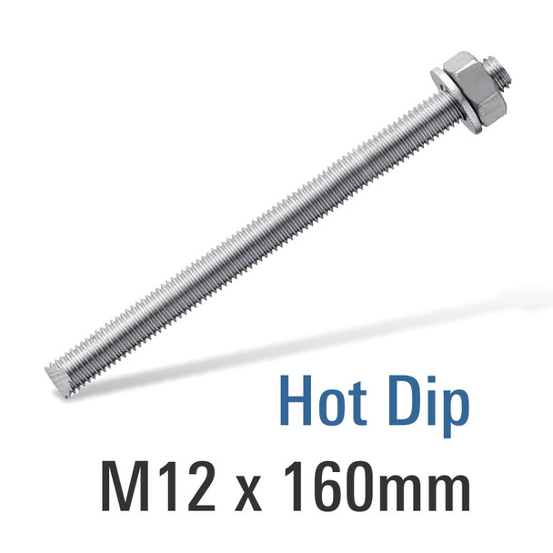 EN8 HOT DIP GALV STUD M12X160 WITH NUT AND WASHER