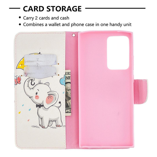 Samsung Galaxy Note20 Ultra Colored Drawing Pattern Horizontal Flip Leather Case with Holder & Card Slots & Wallet(Elephant)