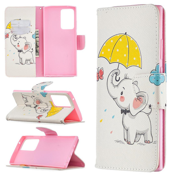 Samsung Galaxy Note20 Ultra Colored Drawing Pattern Horizontal Flip Leather Case with Holder & Card Slots & Wallet(Elephant)