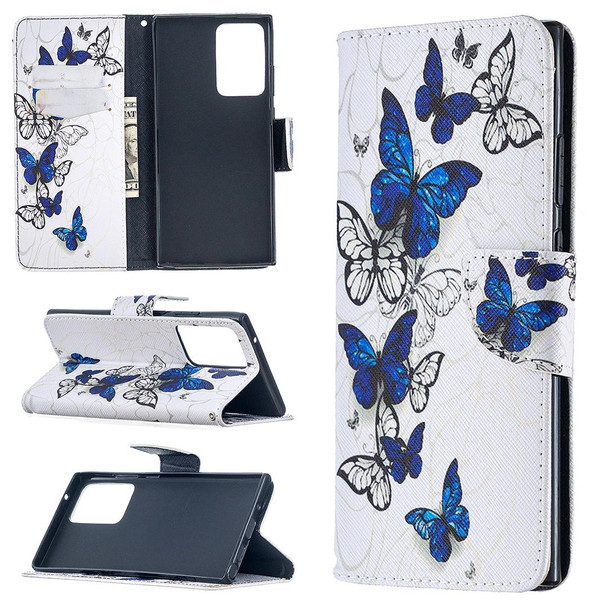 Samsung Galaxy Note20 Ultra Colored Drawing Pattern Horizontal Flip Leather Case with Holder & Card Slots & Wallet(Butterflies)