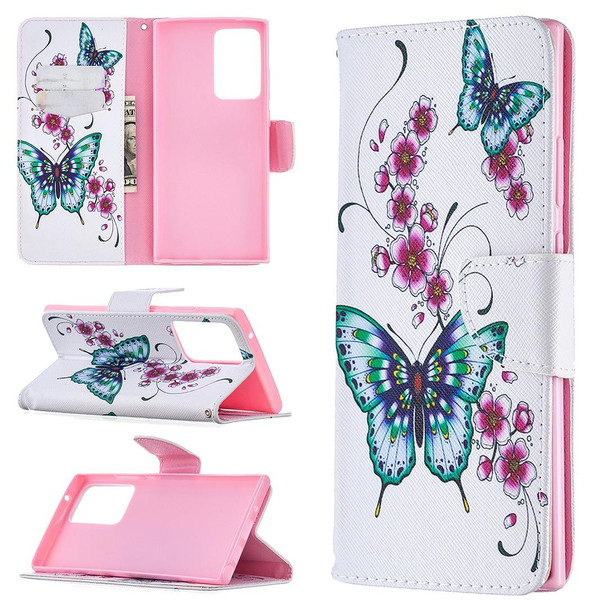 Samsung Galaxy Note20 Ultra Colored Drawing Pattern Horizontal Flip Leather Case with Holder & Card Slots & Wallet(Peach Blossom and Butterfly)