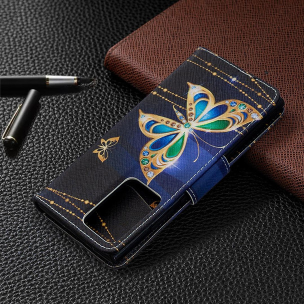 Samsung Galaxy Note20 Ultra Colored Drawing Pattern Horizontal Flip Leather Case with Holder & Card Slots & Wallet(Big Butterfly)