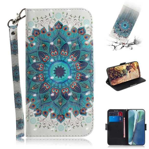 Samsung Galaxy Note20 3D Colored Drawing Horizontal Flip Leather Case with Holder & Card Slots & Wallet & Lanyard(Peacock Wreath)