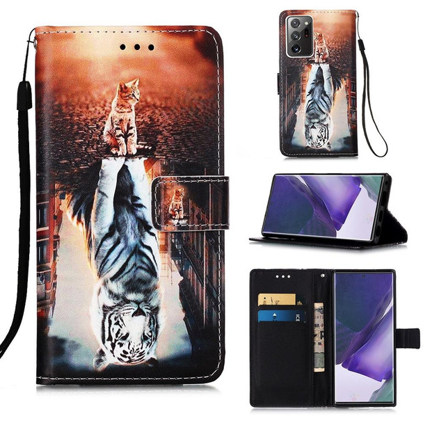 Samsung Galaxy Note20 Ultra Colored Drawing Pattern Plain Weave Horizontal Flip Leather Case with Holder & Card Slot & Wallet & Lanyard(Cats And Tigers)