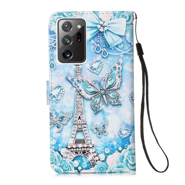 Samsung Galaxy Note20 Ultra Colored Drawing Pattern Plain Weave Horizontal Flip Leather Case with Holder & Card Slot & Wallet & Lanyard(Tower Butterfly)