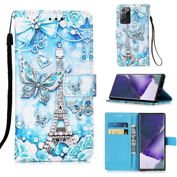 Samsung Galaxy Note20 Ultra Colored Drawing Pattern Plain Weave Horizontal Flip Leather Case with Holder & Card Slot & Wallet & Lanyard(Tower Butterfly)