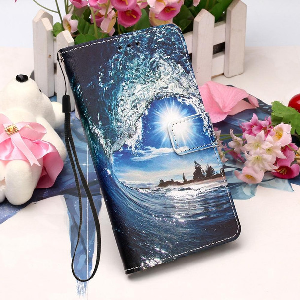 Samsung Galaxy Note20 Ultra Colored Drawing Pattern Plain Weave Horizontal Flip Leather Case with Holder & Card Slot & Wallet & Lanyard(Waves And Sun)