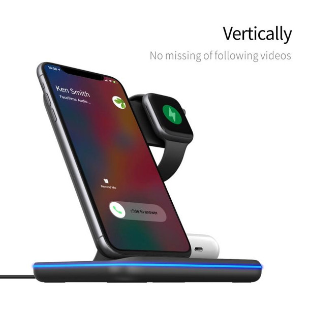 Z5A QI Vertical Magnetic Wireless Charger for Mobile Phones & Apple Watches & AirPods / Samsung Galaxy Buds / Huawei Free Buds, with Touch Ring Light (Black)