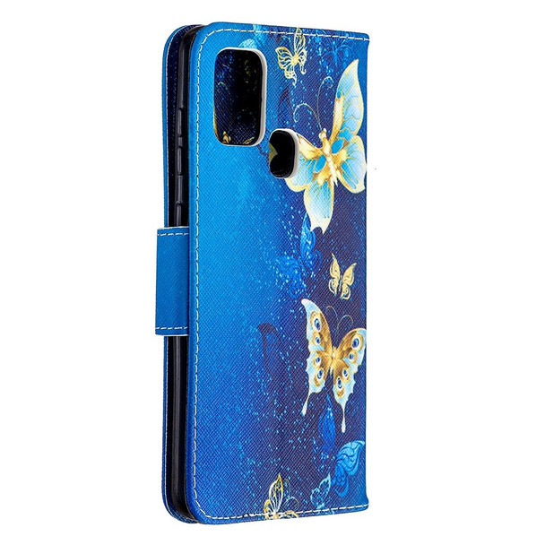 Samsung Galaxy A21s Colored Drawing Horizontal Flip Leather Case with Holder & Card Slots & Wallet(Golden Butterfly)