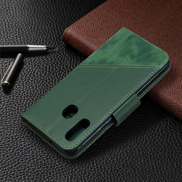 Samsung Galaxy A40 Matching Color Crocodile Texture Horizontal Flip PU Leather Case with Wallet & Holder & Card Slots(Green)