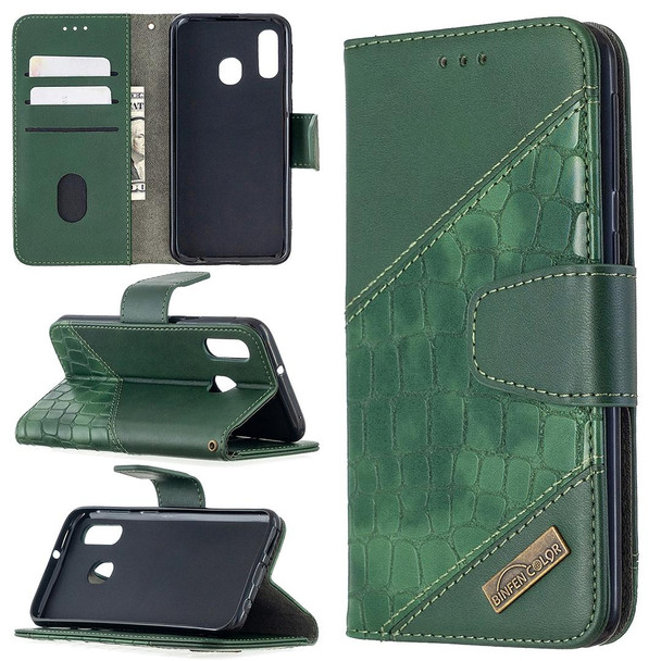 Samsung Galaxy A40 Matching Color Crocodile Texture Horizontal Flip PU Leather Case with Wallet & Holder & Card Slots(Green)