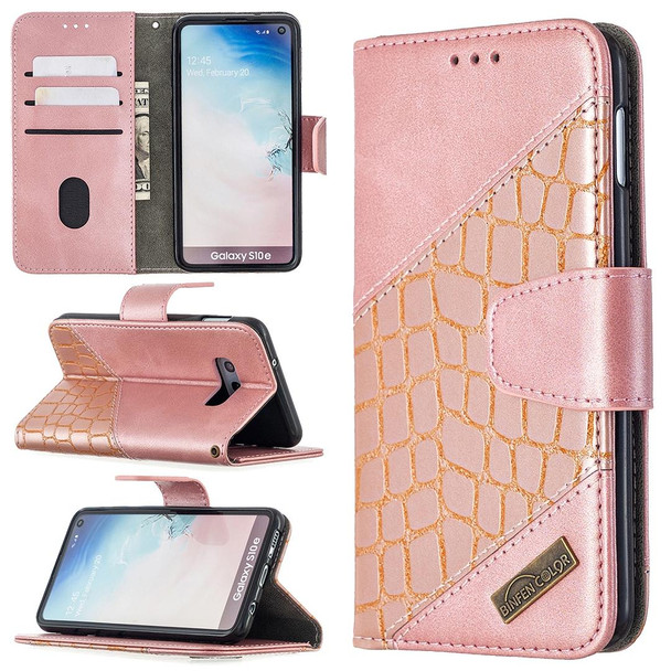 Samsung Galaxy S10e Matching Color Crocodile Texture Horizontal Flip PU Leather Case with Wallet & Holder & Card Slots(Rose Gold)