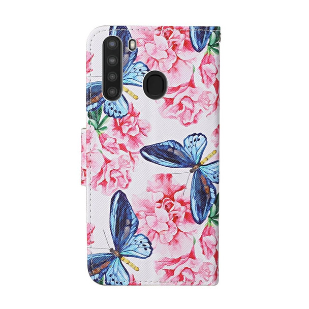 Samsung Galaxy A21 Colored Drawing Pattern Horizontal Flip Leather Case with Holder & Card Slots & Wallet(Butterfly and Flowers)