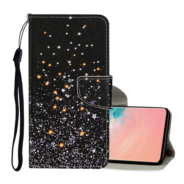 Samsung Galaxy S10 Colored Drawing Pattern Horizontal Flip Leather Case with Holder & Card Slots & Wallet & Lanyard(Black Background Pentagram)
