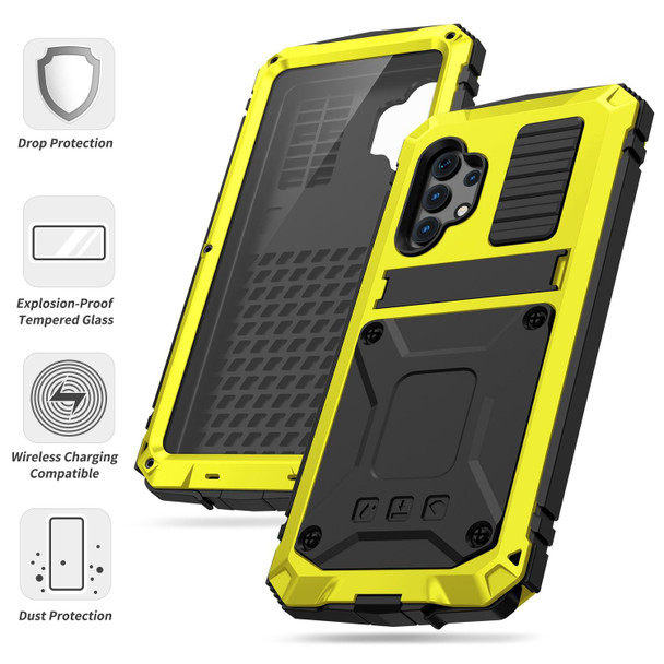 Samsung Galaxy A32 4G R-JUST Waterproof Shockproof Dustproof Metal + Silicone Protective Case with Holder(Yellow)