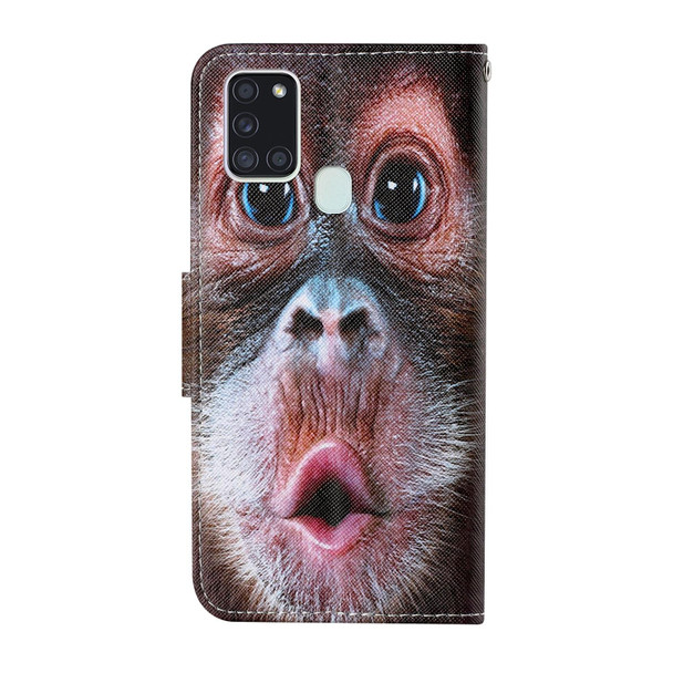 Samsung Galaxy A21s Colored Drawing Pattern Horizontal Flip Leather Case with Holder & Card Slots & Wallet & Lanyard(Orangutan)