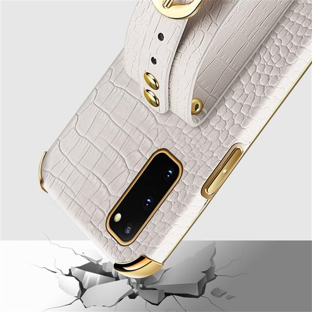 Electroplated TPU Crocodile Pattern Leatherette Case with Wrist Strap - Samsung Galaxy S20(White)