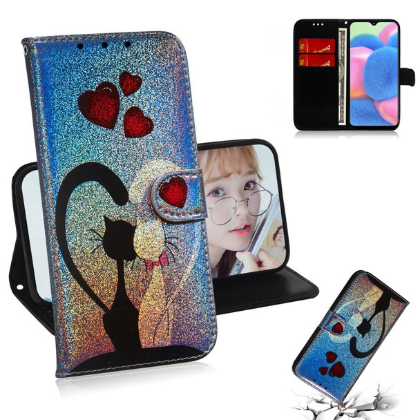 Galaxy A50s Colored Drawing Pattern Colorful Magnetic Buckle Horizontal Flip PU Leather Case with Holder & Card Slots & Wallet & Lanyard(Love Cat)