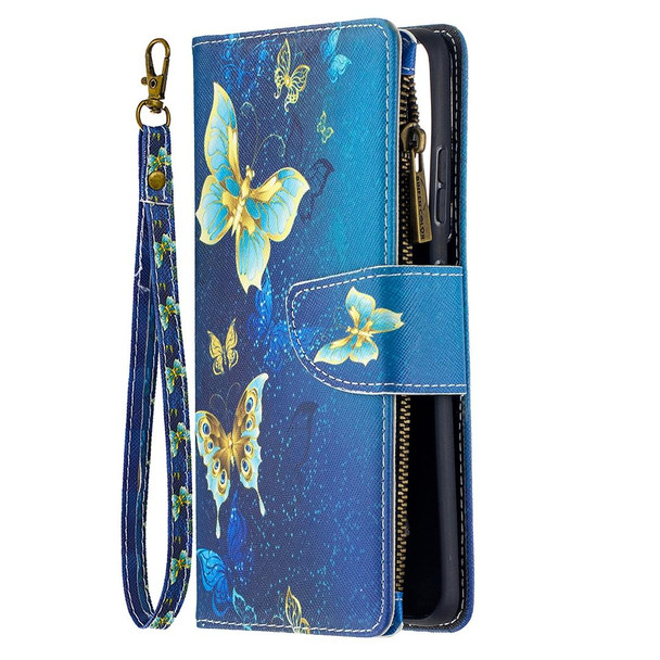 Samsung Galaxy S30 Ultra Colored Drawing Pattern Zipper Horizontal Flip Leather Case with Holder & Card Slots & Wallet(Gold Butterfly)