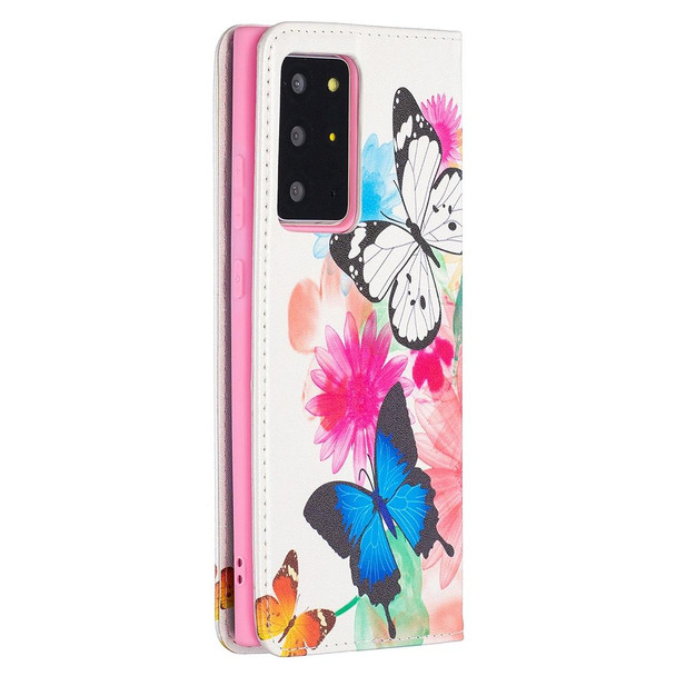 Samsung Galaxy Note20 Ultra Colored Drawing Pattern Invisible Magnetic Horizontal Flip PU Leather Case with Holder & Card Slots & Wallet(Two Butterflies)