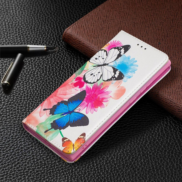 Samsung Galaxy Note20 Ultra Colored Drawing Pattern Invisible Magnetic Horizontal Flip PU Leather Case with Holder & Card Slots & Wallet(Two Butterflies)