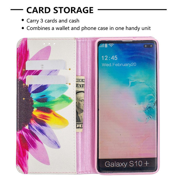 Samsung Galaxy S10 Plus Colored Drawing Pattern Invisible Magnetic Horizontal Flip PU Leather Case with Holder & Card Slots & Wallet(Sun Flower)