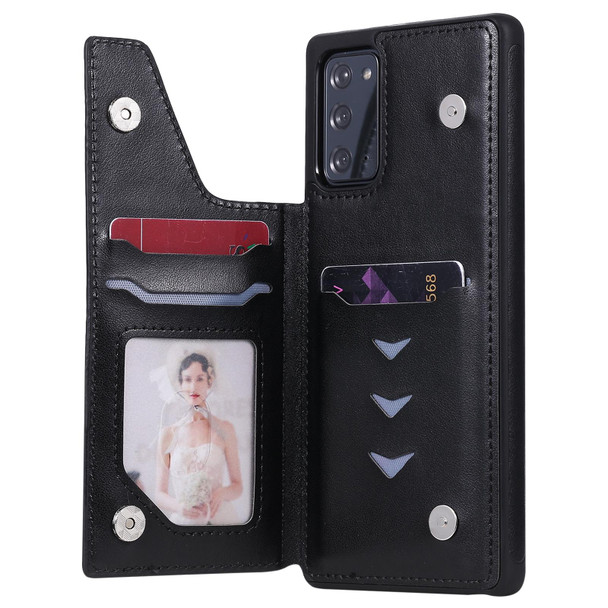 Butterfly Embossing Pattern Shockproof Protective Case with Holder & Card Slots & Photo Frame - Samsung Galaxy Note20(Black)