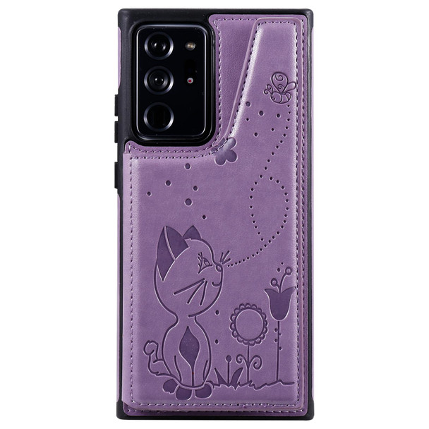 Cat Bee Embossing Pattern Shockproof Protective Case with Card Slots & Photo Frame - Samsung Galaxy Note20 Ultra(Purple)