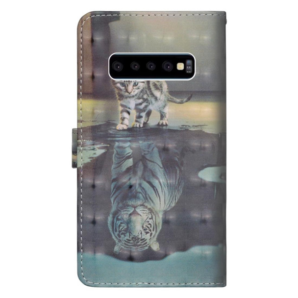 3D Painting Pattern Horizontal Flip TPU + PU Leatherette Case with Holder & Card Slots & Wallet - Galaxy S10+(Cat Tiger)