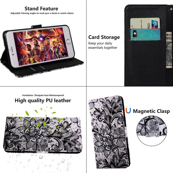 3D Painting Pattern Coloured Drawing Horizontal Flip TPU + PU Leatherette Case with Holder & Card Slots & Wallet - Galaxy A20E(Black Lace)