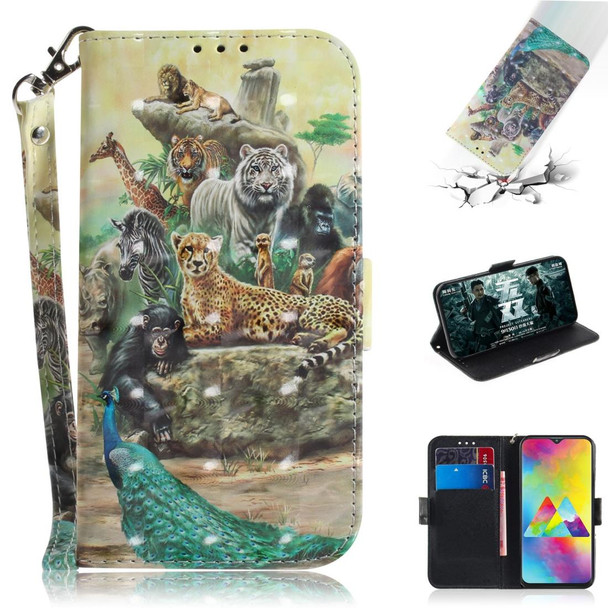 3D Painting Pattern Coloured Drawing Horizontal Flip Leatherette Case with Holder & Card Slots & Wallet - Galaxy M20(Zoo)