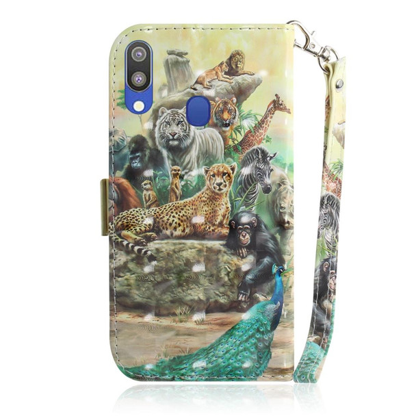 3D Painting Pattern Coloured Drawing Horizontal Flip Leatherette Case with Holder & Card Slots & Wallet - Galaxy M20(Zoo)