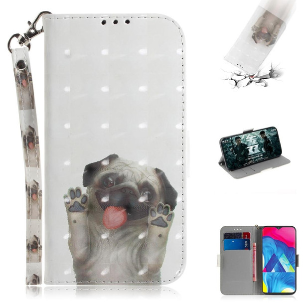 3D Painting Pattern Coloured Drawing Horizontal Flip Leatherette Case with Holder & Card Slots & Wallet - Galaxy M10(Pug)