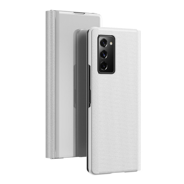 Samsung Galaxy Z Fold2 5G Plated Mirror Horizontal Flip Leather Case with Holder(Silver)